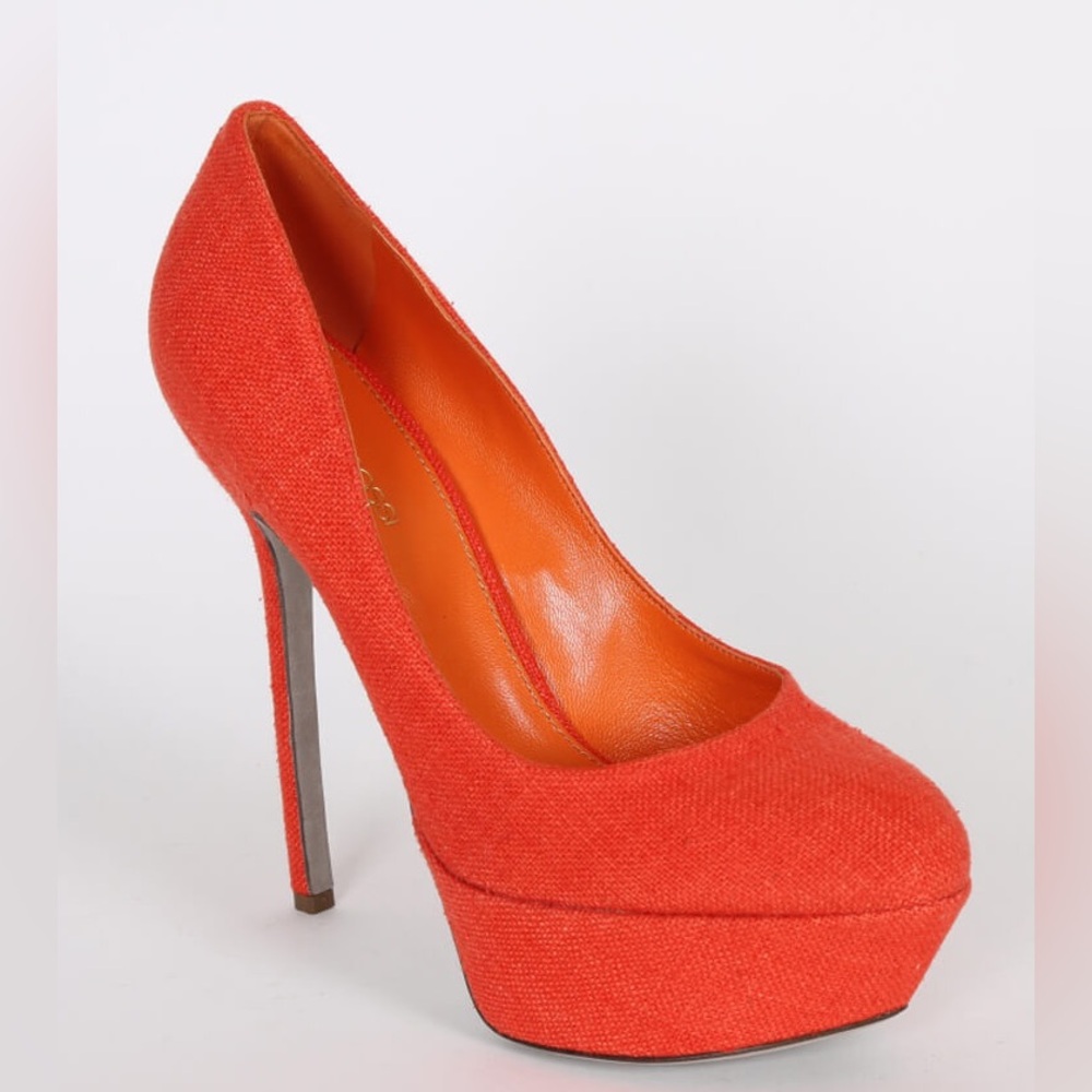 Sergio Rossi Orange Canvas Pumps